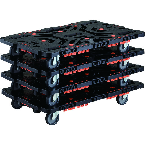 รถเข็นแพลตฟอร์มเรซินแบบต่อได้ Beetle (รถเข็นแพลตฟอร์ม 4 ชิ้น พร้อมราวกันตกแบบพับเก็บได้) - แบบหมุนได้รอบทิศทาง แบรนด์ TRUSCO