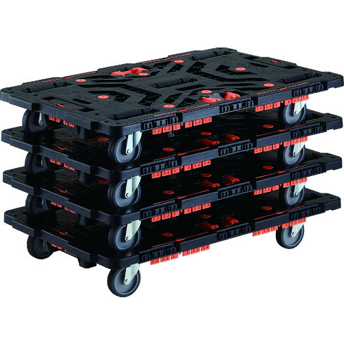 รถเข็นแพลตฟอร์มเรซินแบบต่อได้ Beetle (รถเข็นแพลตฟอร์ม 4 ชิ้น พร้อมตัวหยุดและราวกันตกแบบพับเก็บได้) - แบบหมุนได้รอบทิศทาง แบรนด์ TRUSCO