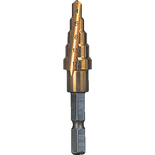 ดอกสว่านขั้นบันได Nice Mighty Step Drill (2 ฟลุต, ไทเทเนียม, แกนหกเหลี่ยม) แบรนด์ TRUSCO