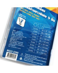 ชุดประแจแอล6PT+บอล ยาวพิเศษ9ชิ้น (มม)
