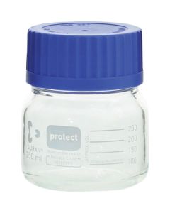 ขวดฝาเกลียวปากกว้างพร้อมโค้ทนิรภัย 250mL ฝาสีน้ำเงิน (10 ชิ้น)