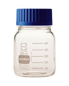 ขวดปากกว้างฝาเกลียวพร้อมโค้ทนิรภัย 500mL ฝาสีฟ้า (10 ชิ้น)