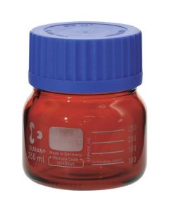 ขวดฝาเกลียว ปากกว้าง สีน้ำตาลเข้ม ฝาสีน้ำเงิน 250 mL (10 ชิ้น)