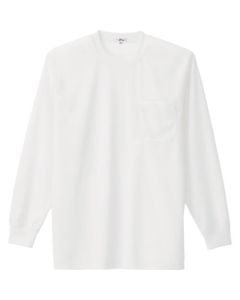 เสื้อยืดแขนยาวดูดซับเหงื่อและแห้งเร็ว (เย็นสบาย) (มีกระเป๋า) (unisex) ขาว S