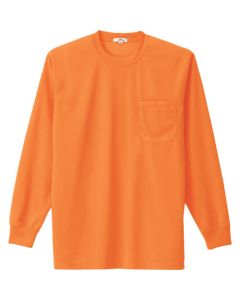 เสื้อยืดแขนยาวดูดซับเหงื่อและแห้งเร็ว (เย็นสบาย) (มีกระเป๋า) (unisex) สีส้ม LL