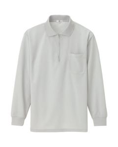 ซับเหงื่อและแห้งเร็ว (เย็นสบาย) เสื้อโปโลแขนยาวมีซิป (unisex) สีเทา SS
