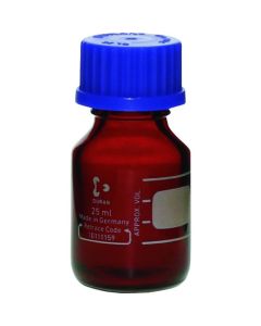 ขวดฝาเกลียวทนความร้อน สีน้ำตาลแดง ฝาสีน้ำเงิน ขนาด 25 มล. บรรจุ 10 ขวด
