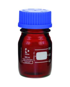 ขวดฝาเกลียวทนความร้อน สีน้ำตาลแดง ฝาสีน้ำเงิน ขนาด 100 มล. บรรจุ 10 ขวด