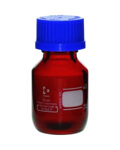 ขวดฝาเกลียวทนความร้อน สีน้ำตาลแดง ฝาสีน้ำเงิน ขนาด 50 มล. บรรจุ 10 ขวด