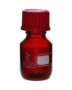 ขวดฝาเกลียวทนความร้อน สีน้ำตาลแดง ฝาสีแดง ขนาด 50 มล. บรรจุ 10 ขวด