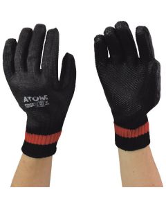Black rubber palm coated string knitted glove. Pack of 3 pais ถุงละ 3ชุด