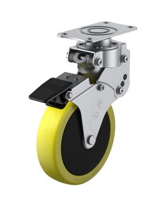 ล้อชนิดจานหมุนมีเบาะรอง ยูรีเทนป้องกันไฟฟ้าสถิตย์ เส้นผ่านศูนย์กลางล้อ 100 มม. พร้อมตัวหยุด ประเภท SKY ประเภท SKY-S-S ขนาดการติดตั้ง 82 x 40