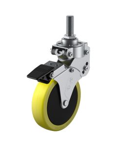 ล้อแบบขันสกรู ลูกล้อหมุน ยูรีเทนป้องกันไฟฟ้าสถิตย์ เส้นผ่านศูนย์กลางล้อ 125 มม. พร้อมตัวหยุด ประเภท SKY ประเภท SKY-T-S ขนาดเกลียว M16 x 40 ระยะพิทช์ 2