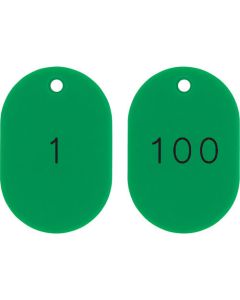 ป้ายหมายเลขชนิดวงรี 1-100/หมายเลขซีเรียล สีเขียว วงรี 453-G (1-100) 45 x 30 มม. ชุด 100 อัน