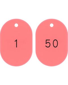 ป้ายตัวเลขวงรี 1-50/หมายเลขบัตร สีชมพูวงรี 604-P (1-50) 60 x 40 มม. 50 แผ่น