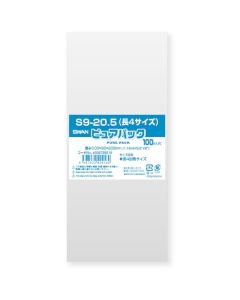 ถุง OPP ยี่ห้อ Pure Pack ไม่มีเทปกาว ขนาด 9-20.5 นิ้ว (ไซส์ยาว 4) บรรจุ 100 ถุงต่อแพ็ค