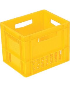 บรรจุภัณฑ์สำหรับขนส่งเครื่องดื่ม รุ่น 201981 Pure Crate 12P-8A (แบบฝาจั่วสำหรับบรรจุขวดขนาด 1 ลิตร จำนวน 12 ขวด) สีเหลือง
