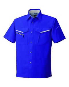เสื้อเชิ้ตแขนสั้น สีน้ำเงินรอยัล/เทาเงิน ไซส์ 5L