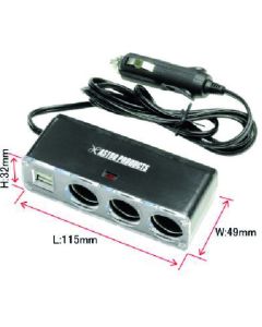เต้ารับขยายสามช่อง DC12V พร้อม USB