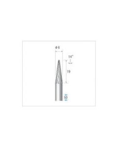 ดอกคาร์ไบด์เทเปอร์ (double cut) เส้นผ่านศูนย์กลางใบมีด 6mm ความยาวใบมีด 19mm