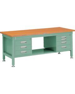โต๊ะทำงานสำหรับงานปานกลาง (รับน้ำหนักได้ 1200 กก.) แบบ HW ขนาด 1200 x 750 x สูง 740 มม. มีลิ้นชัก 3 หรือ 4 ช่อง สีเขียว