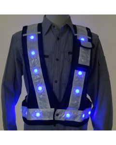 เสื้อกั๊กอเนกประสงค์ ชนิดไฟ LED สีน้ำเงิน "ส่องแสง" (สีน้ำเงินเข้ม/ขาว)