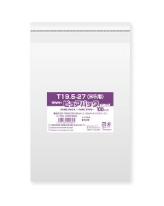 ถุง OPP ยี่ห้อ Pure Pack พร้อมเทปกาว ขนาด T 19.5-27 (สำหรับขนาด B5) บรรจุ 100 ถุงต่อแพ็ค