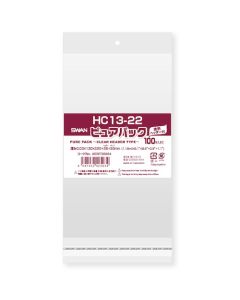 ถุง OPP ยี่ห้อ Pure Pack แบบมีแผ่นใสปิดหัวถุง ขนาด HC 13-22 จำนวน 100 ชิ้น
