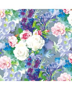 กระดาษห่อของขวัญ ลายดอกกุหลาบขาว สีเงิน ขนาดครึ่งแผ่น 50 แผ่น