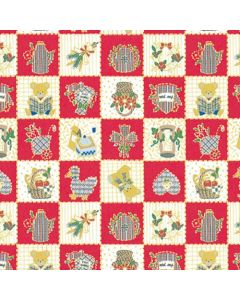 กระดาษห่อของขวัญ ลาย Country Stitch สีแดง ขนาดครึ่งแผ่น จำนวน 100 แผ่น