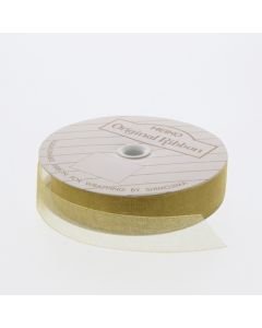 ริบบิ้นผ้าออร์แกนซ่า สีเหลืองอมน้ำตาล ขนาด 18 x 15 ซม.