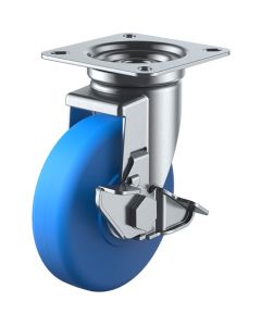 ลูกล้อหมุนแบบแผ่น ไนลอนหล่อโมโนเมอร์ เส้นผ่านศูนย์กลางล้อ 200 มม. พร้อมตัวหยุด แบบ J แบบ J-S ขนาดการติดตั้ง 115 x 115 (105 x 105)