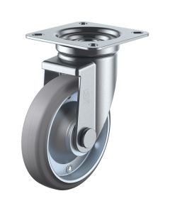 ลูกล้อหมุนแบบจาน ยางสีเทา เส้นผ่านศูนย์กลางล้อ 150 มม. แบบ J ขนาดการติดตั้ง 94 x 94 (87 x 87)