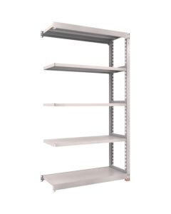 ชั้นวางเหล็ก รุ่น M3 สำหรับงานปานกลาง ขนาด 1200 x 471 x สูง 2100 มม. 5 ชั้น แบบเชื่อมต่อกัน พร้อมฐานเรซินกันสั่นสะเทือน สีเทานีโอ
