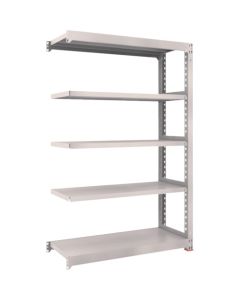 ชั้นวางเหล็ก รุ่น M3 สำหรับงานปานกลาง ขนาด 1200 x 471 x สูง 1800 มม. 5 ชั้น แบบเชื่อมต่อกัน พร้อมฐานเรซินกันสั่นสะเทือน สีเทานีโอ