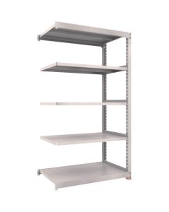 ชั้นวางของแบบ M3 สำหรับงานปานกลาง ขนาด 1200 x 721 x สูง 2100 มม. 5 ชั้น แบบเชื่อมต่อกัน พร้อมฐานเรซินกันสั่นสะเทือน สีเทานีโอ