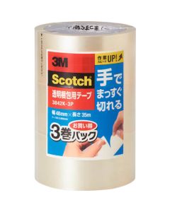 เทปปิดกล่องใส Scotch R ตัดตรงด้วยมือ 3842K-3P