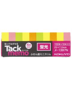Tack Memo กระดาษโน้ตแบบมีกาวในตัว ขนาด 25 x 7.2 มม. เรืองแสง 4 สี 10 เล่ม Me-1397