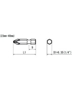 ดอกไขควงปากแฉก PH1 30mm แกนหกเหลี่ยม 6.35mm (00000085)