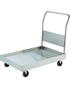 รถเข็นสแตนเลส ผลิตจากสแตนเลส SUS304 ทั้งหมด รถเข็นพื้นเรียบ ขนาด 1200 x 750 มม. ล้อรูปตัว U ป้องกันไฟฟ้าสถิต
