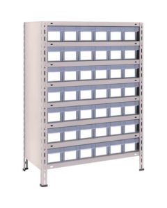 ชั้นวางของน้ำหนักเบา 875 x 450 x 1200 ลิ้นชักเรซิ่นใส เล็ก x 42 นีโอเกรย์