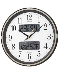 Rhythm นาฬิกาแขวนคลื่นไฟฟ้าพร้อมปฏิทินเทอร์โมไฮโกรมิเตอร์สีน้ำตาล φ350x56