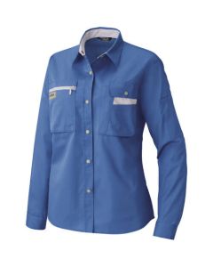 เสื้อเชิ้ตแขนยาวผู้หญิง (ผ้าบาง) สีน้ำเงิน x สีเทาเงิน 11