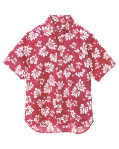 เสื้ออโลฮ่ากระดุมหน้า (ฮาวายเอี้ยน) (unisex) สีแดง 3S