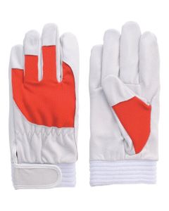 Pig Grain Leather Gloves with Colored Cotton Back