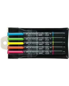 ชุดปากกามาร์คเกอร์เรืองแสงคู่ Prefix 5 สี PM-L202-5S