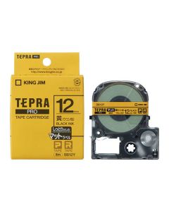 เทปพิมพ์อักษร TEPRA PRO Matte Color Label 12mm (Yellow Tape / Black Ink)