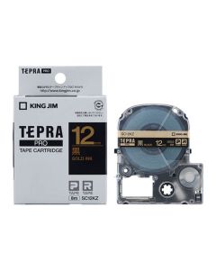 เทปพิมพ์อักษร TEPRA PRO Pastel Color Label 12mm (Black Tape / Gold Ink)