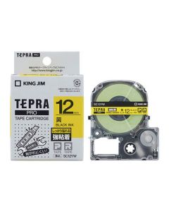 เทปพิมพ์อักษร TEPRA PRO Strong Adhesive Label 12mm (Yellow Tape / Black Ink)