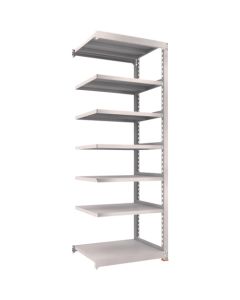 ชั้นวางเหล็ก รุ่น M5 สำหรับงานปานกลาง ขนาด 900 x 721 x สูง 2400 มม. 7 ชั้น แบบเชื่อมต่อกัน พร้อมฐานเรซินกันสั่นสะเทือน สีเทานีโอ